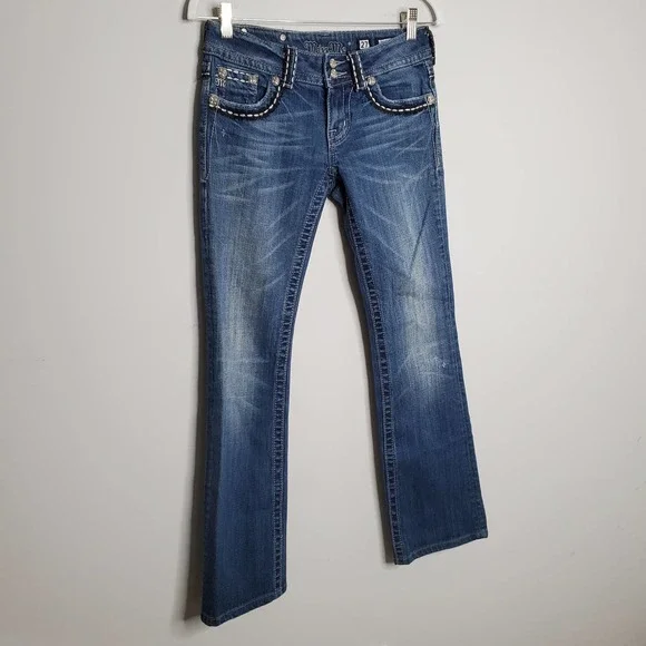 MISS ME • Y2K Crystal Wings Bootcut Jeans Sz 27 - Picture 3 of 9